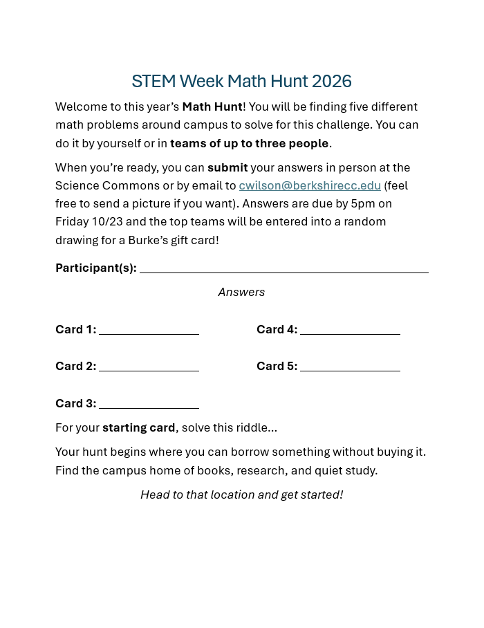 Math Hunt Participant Sheet