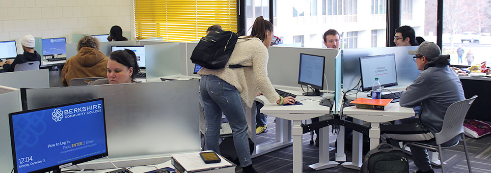 Students utilize the computers at the Digital Commons at BCC.