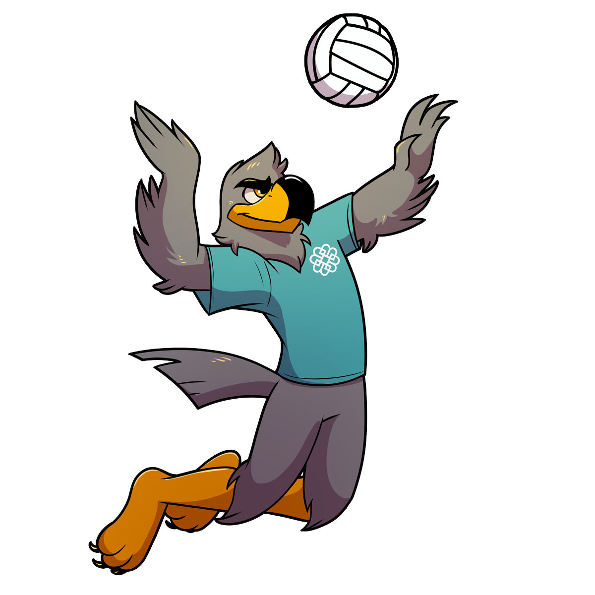 Graphic of Burke the falcon mascot playing volleyball