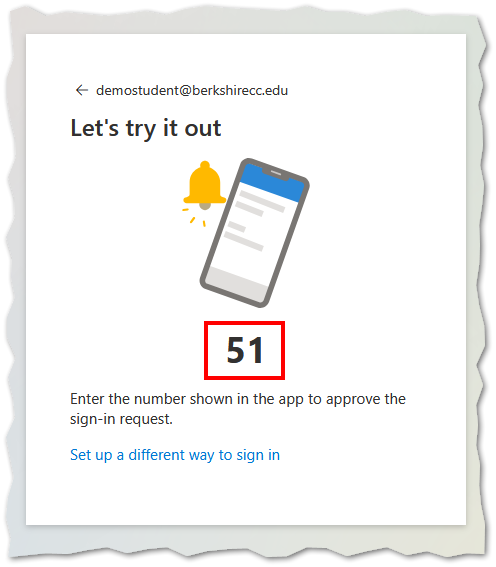 screen shot of web interface showing the number to be entered in the app