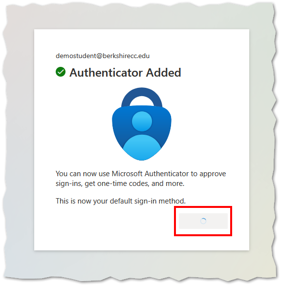 screenshot of the authenticator added screen