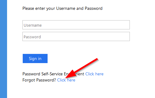 screenshot of forgotten password link on login page