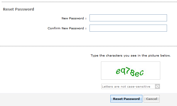 screenshot of password reset with new password