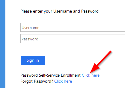 screenshot of the password self-service enrollment link