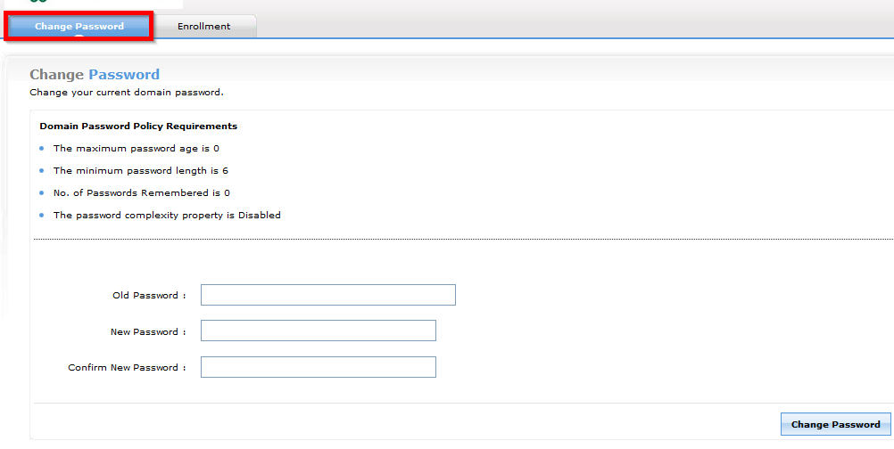 screenshot of the old password and new password entry box