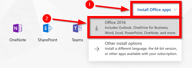 Screenshot of Office 2016 install option.