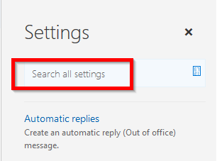 Screenshot of settings search box.