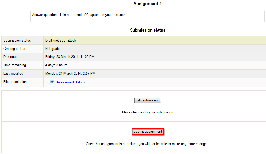 submit assignment on moodle