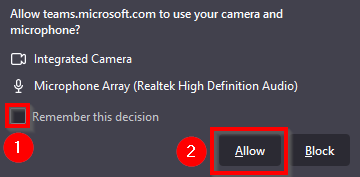 Audio and video permission popup
