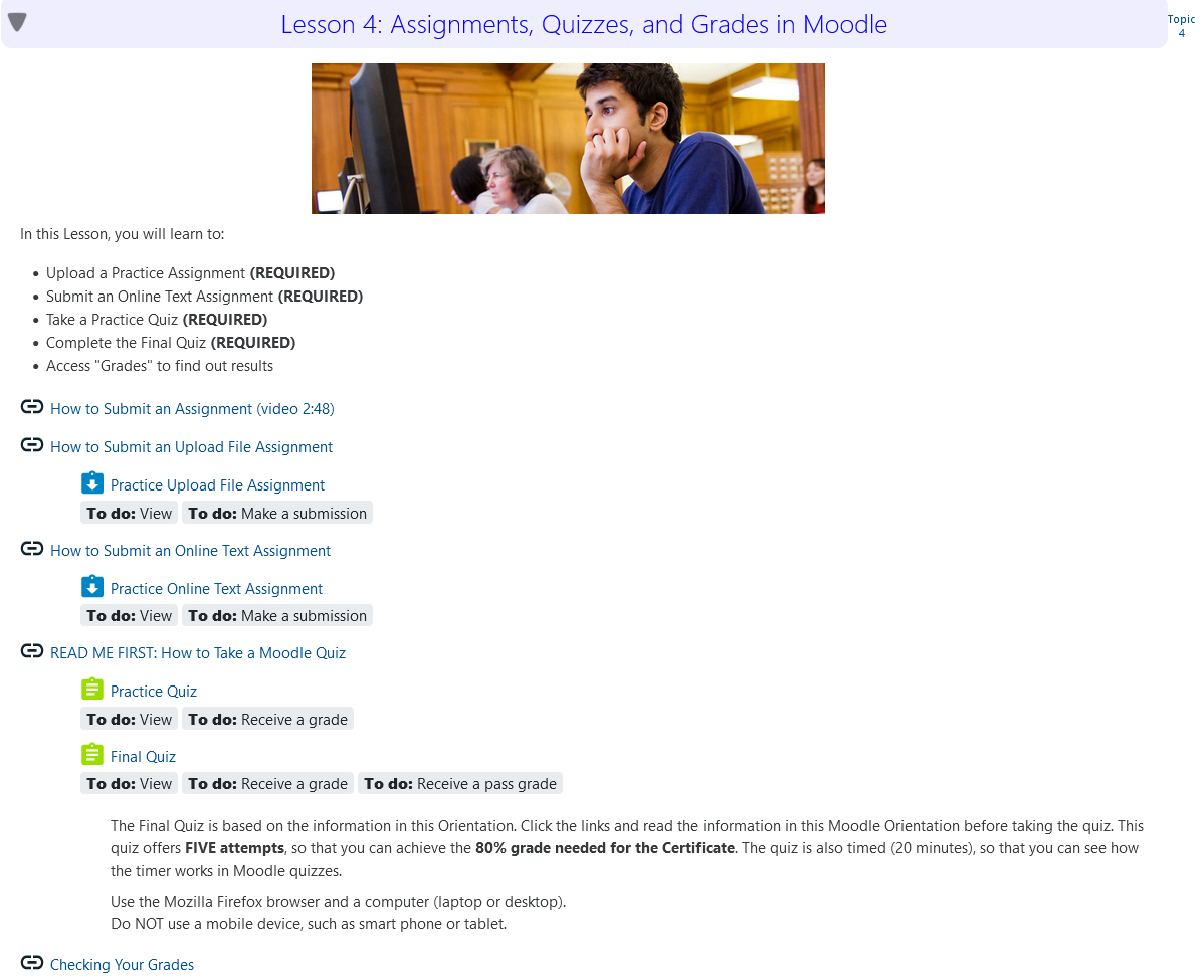 Image showing an example of Moodle course content