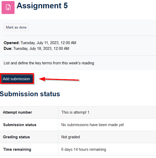 screenshot of add submission button