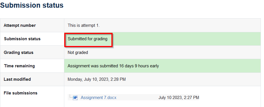screenshot of Submitted for Grading screen