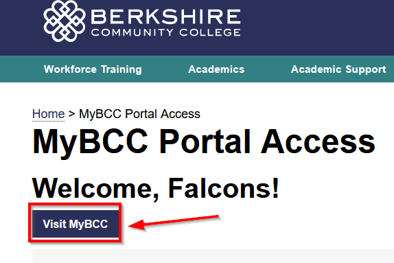 screen shot of "MyBCC" button
