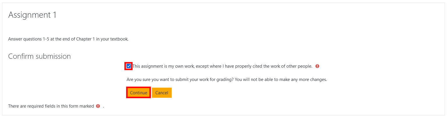 screenshot of assignment submission statement