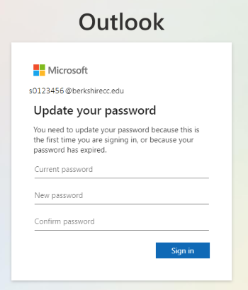 screenshot of password change screen