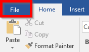 A screenshot of top left corner of the Microsoft Word Program whre File Tab is highlighted