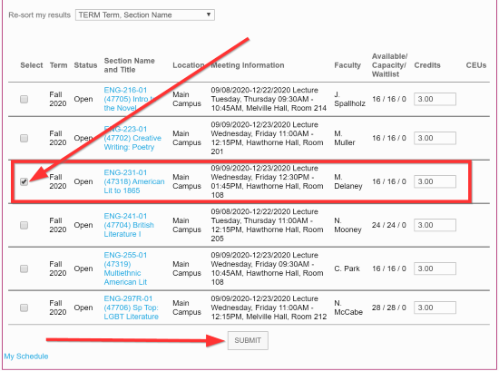 screenshot of webadvisor registration window