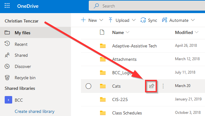 Share A File Or Folder In OneDrive Berkshire Community College