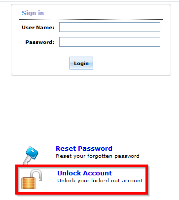 screenshot of the password reset and unlock links