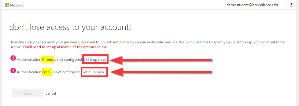 screenshot of email account validation