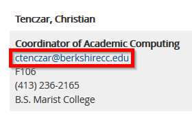 A screenshot of BCC website demonstrating a faculty email address